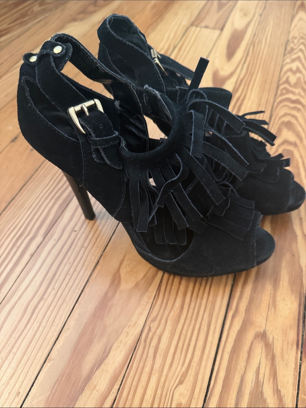 Black suede high heel shoe